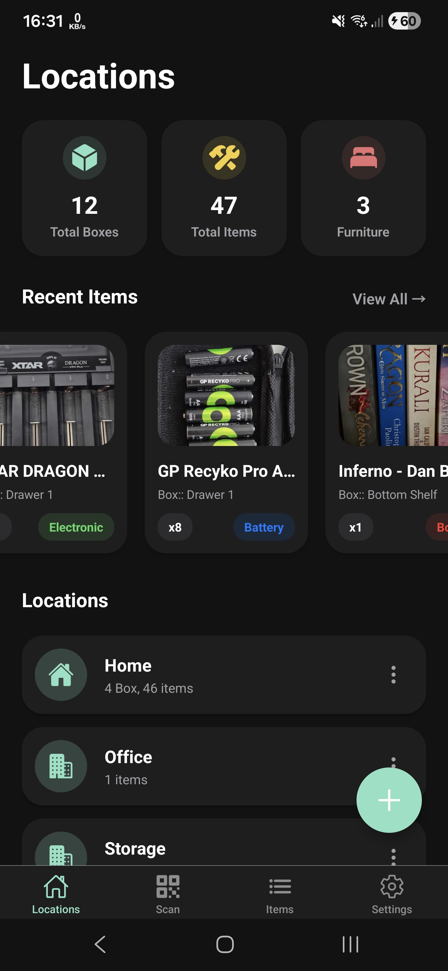 StorageTracker App Preview - Dark 1